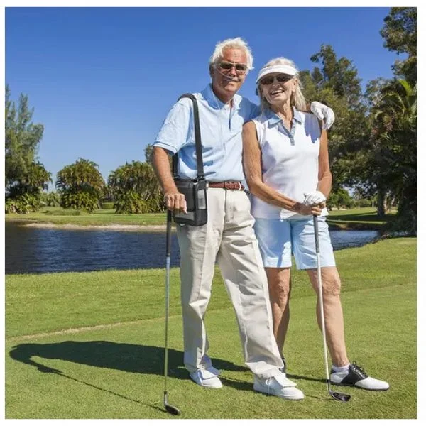 Inogen G5 portable oxygen concentrator worn while golfing